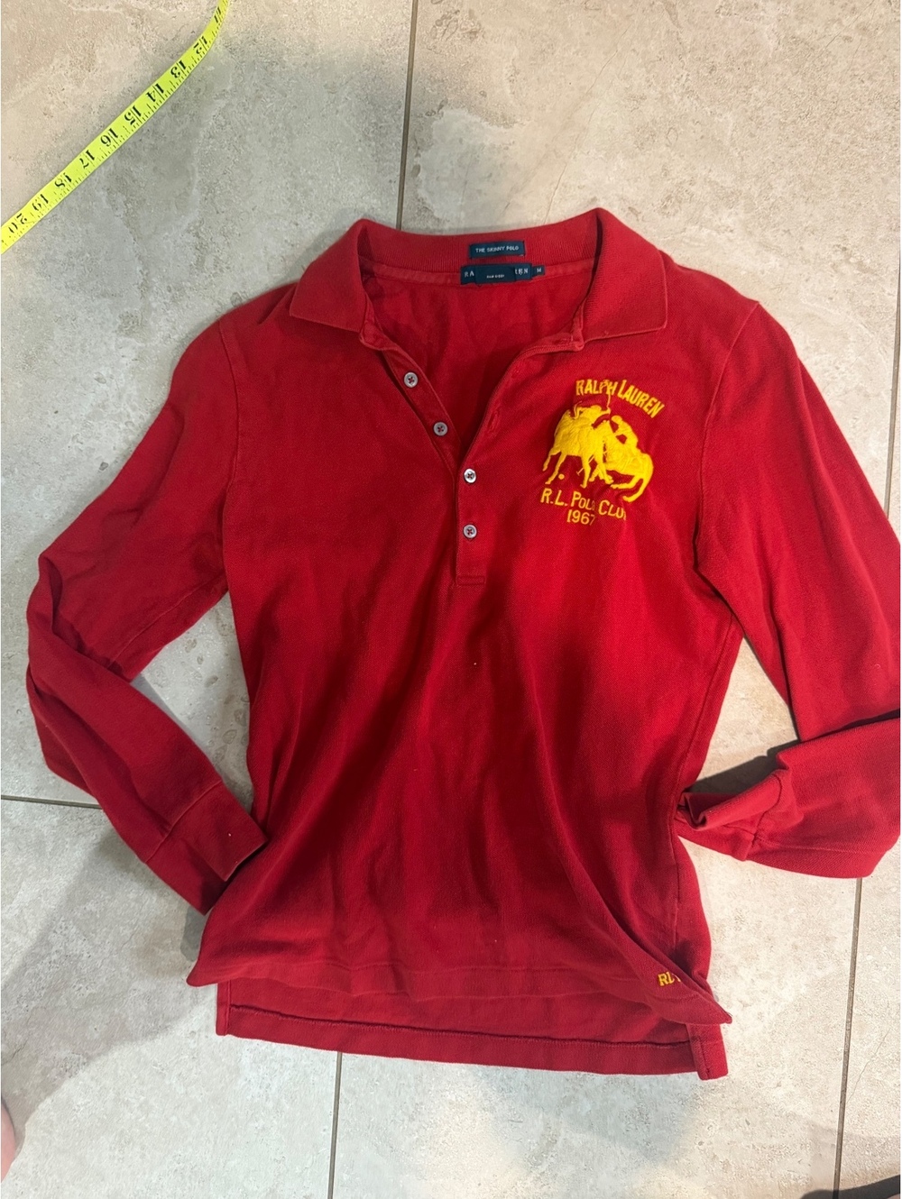 Ralph Lauren Red Long-Sleeve Polo with Yellow Crest